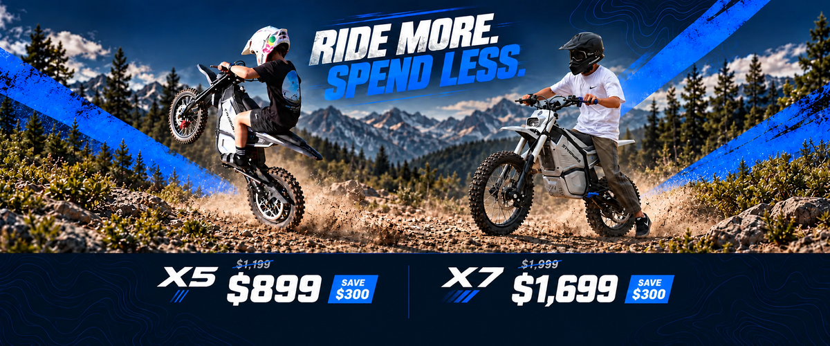 SYKERUNS X5 and X7 electric dirt bikes riding mountain trails