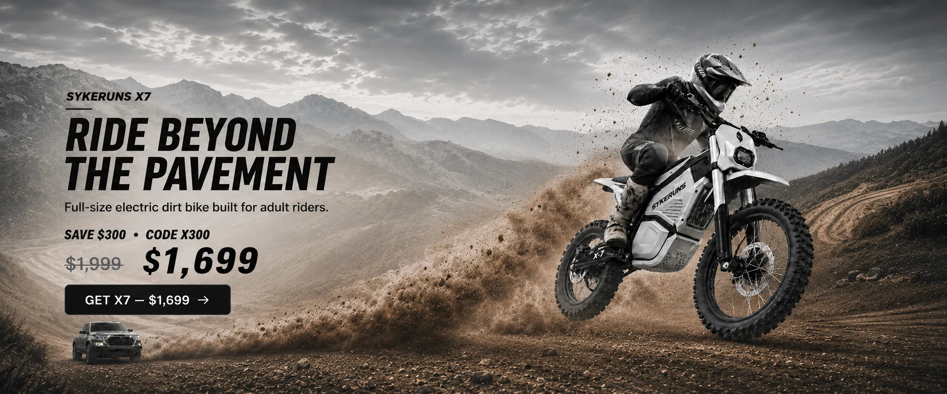 SYKERUNS X7 electric dirt bike riding off-road